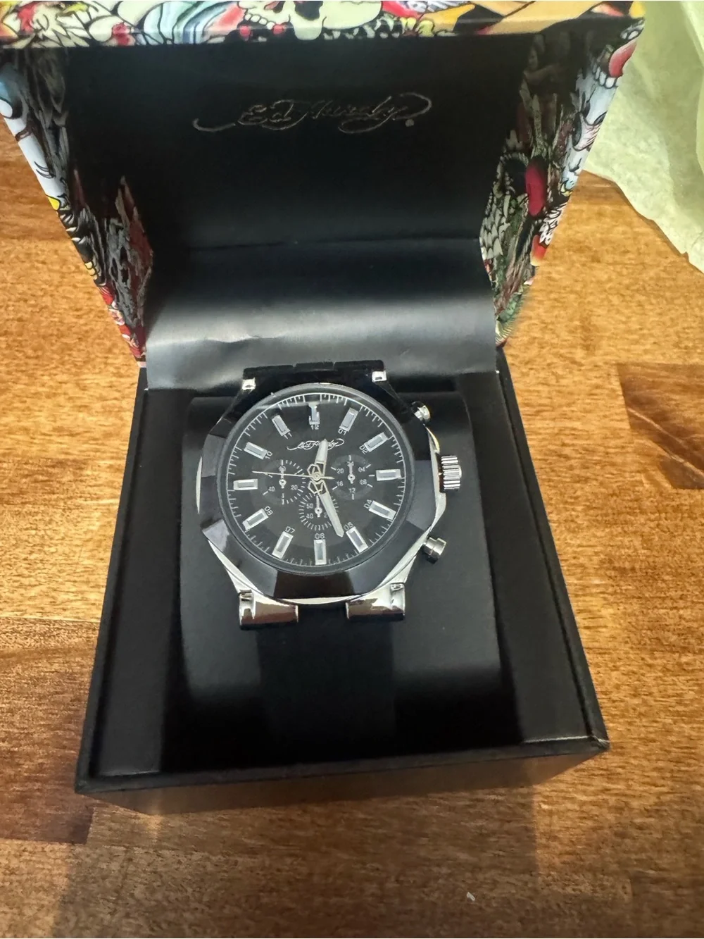 Ed Hardy Black and Silver Men's Chronograph Watch
